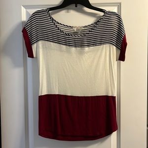 Mixed Fabric Block Strip Agaci Tshirt Small